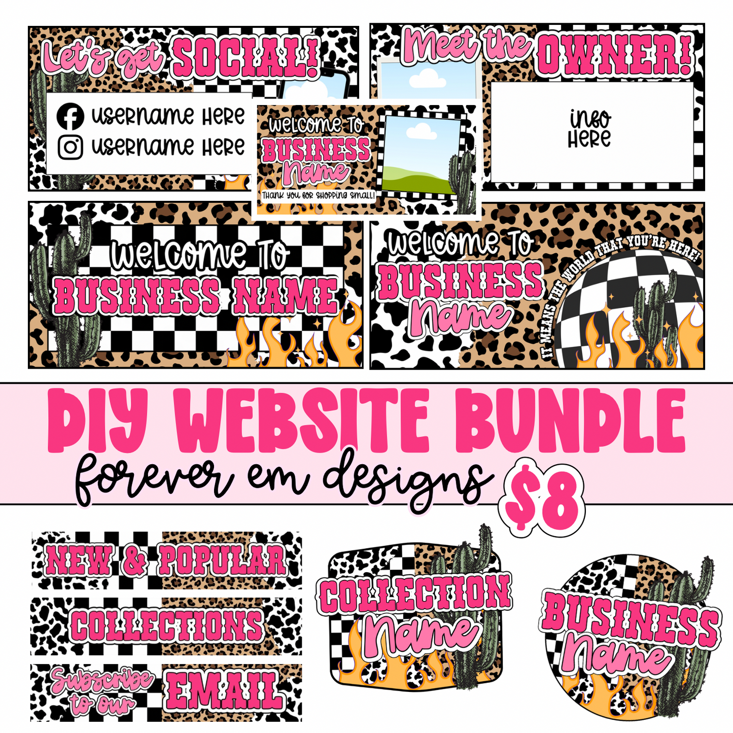 Cow + Leopard + checkered Print Website Bundle