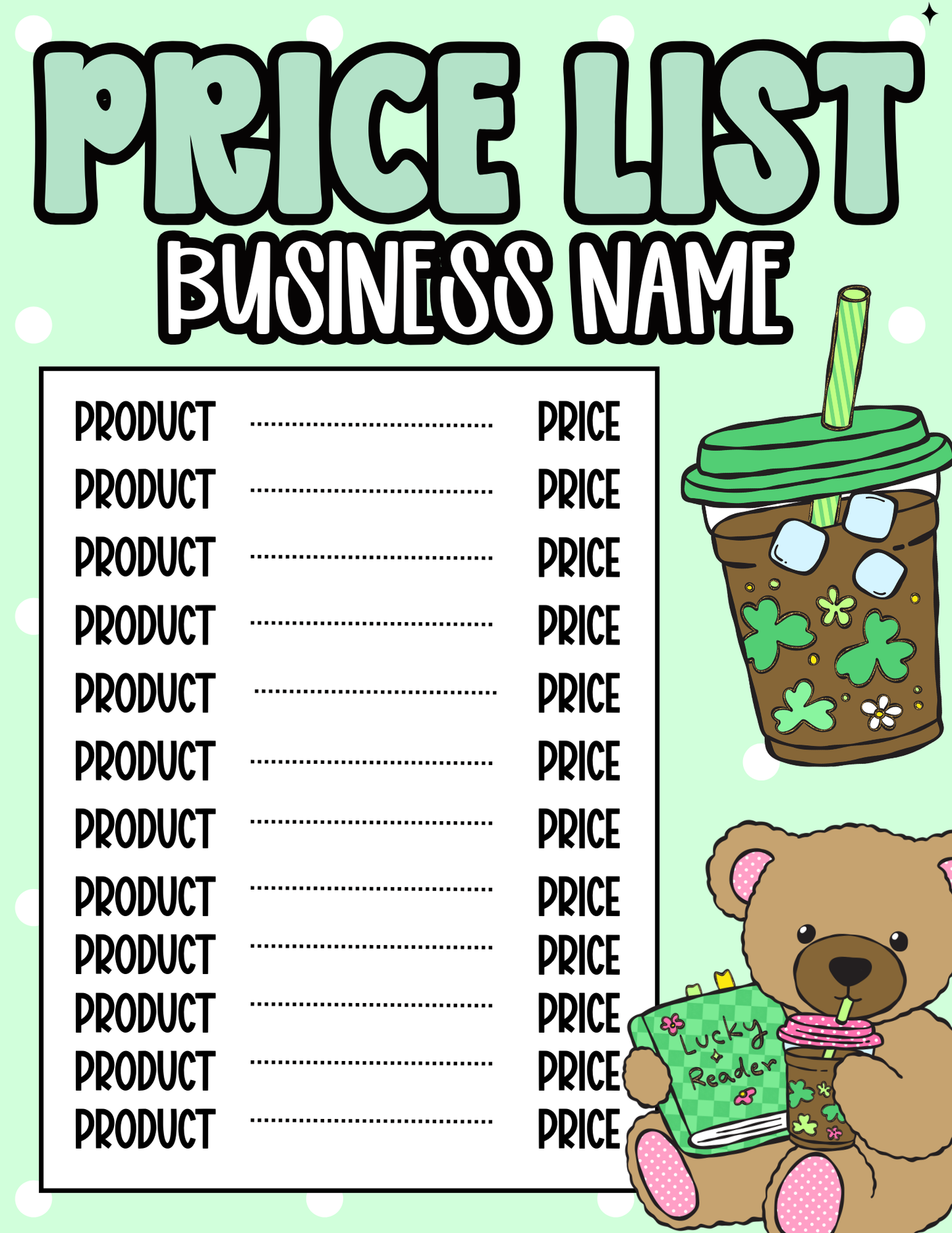 St. Patrick’s Day Price Sheet