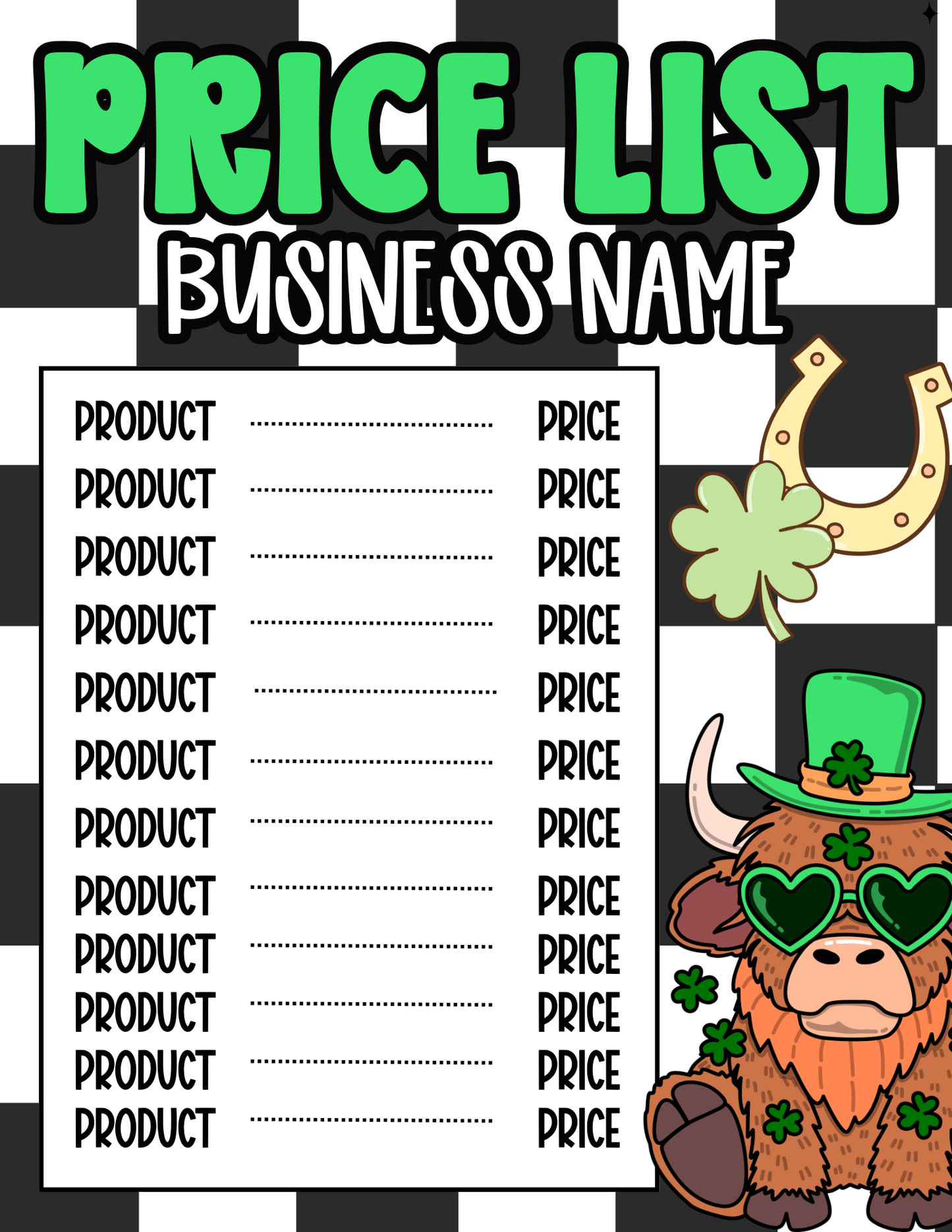 St. Patrick’s Day Price Sheet