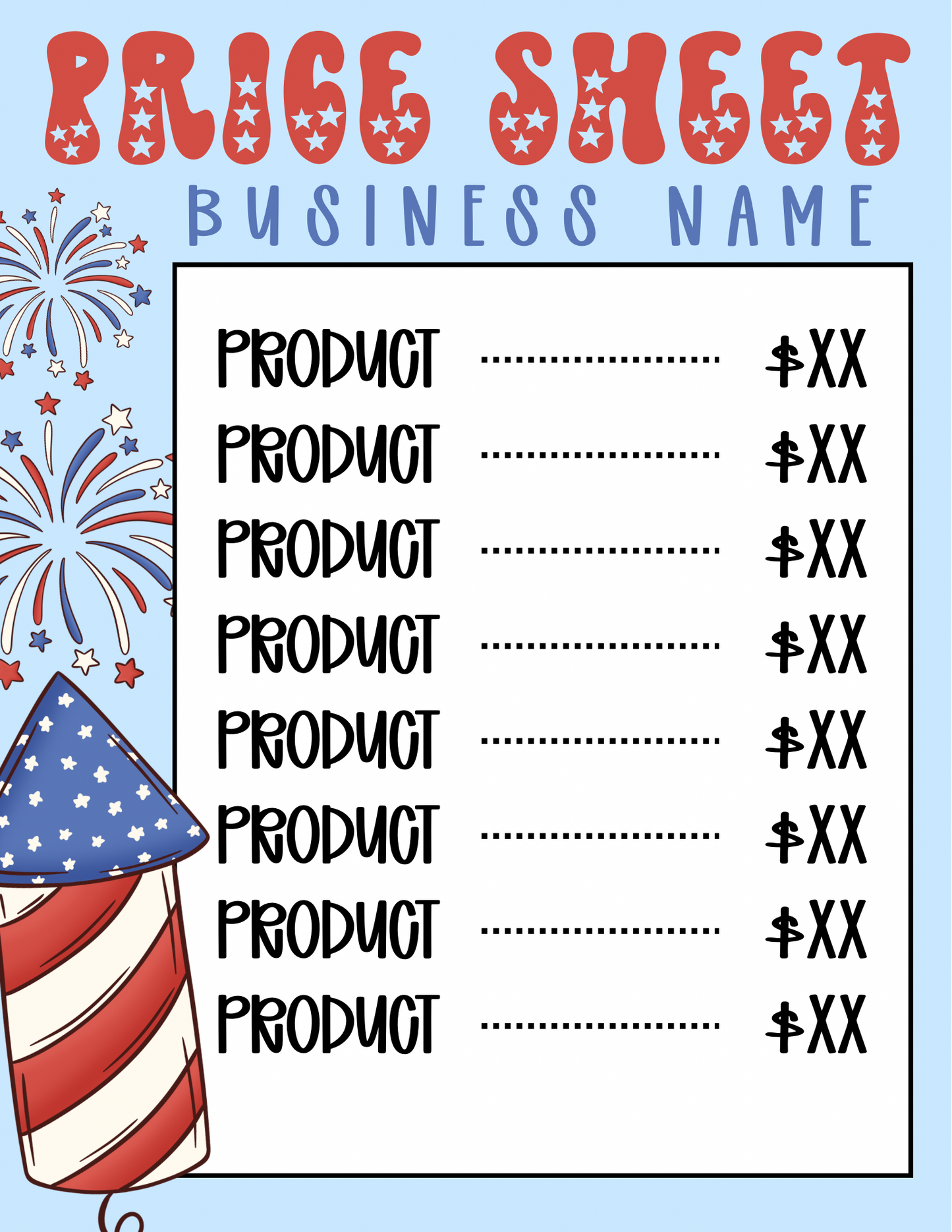Preppy 4th of July Price Sheet
