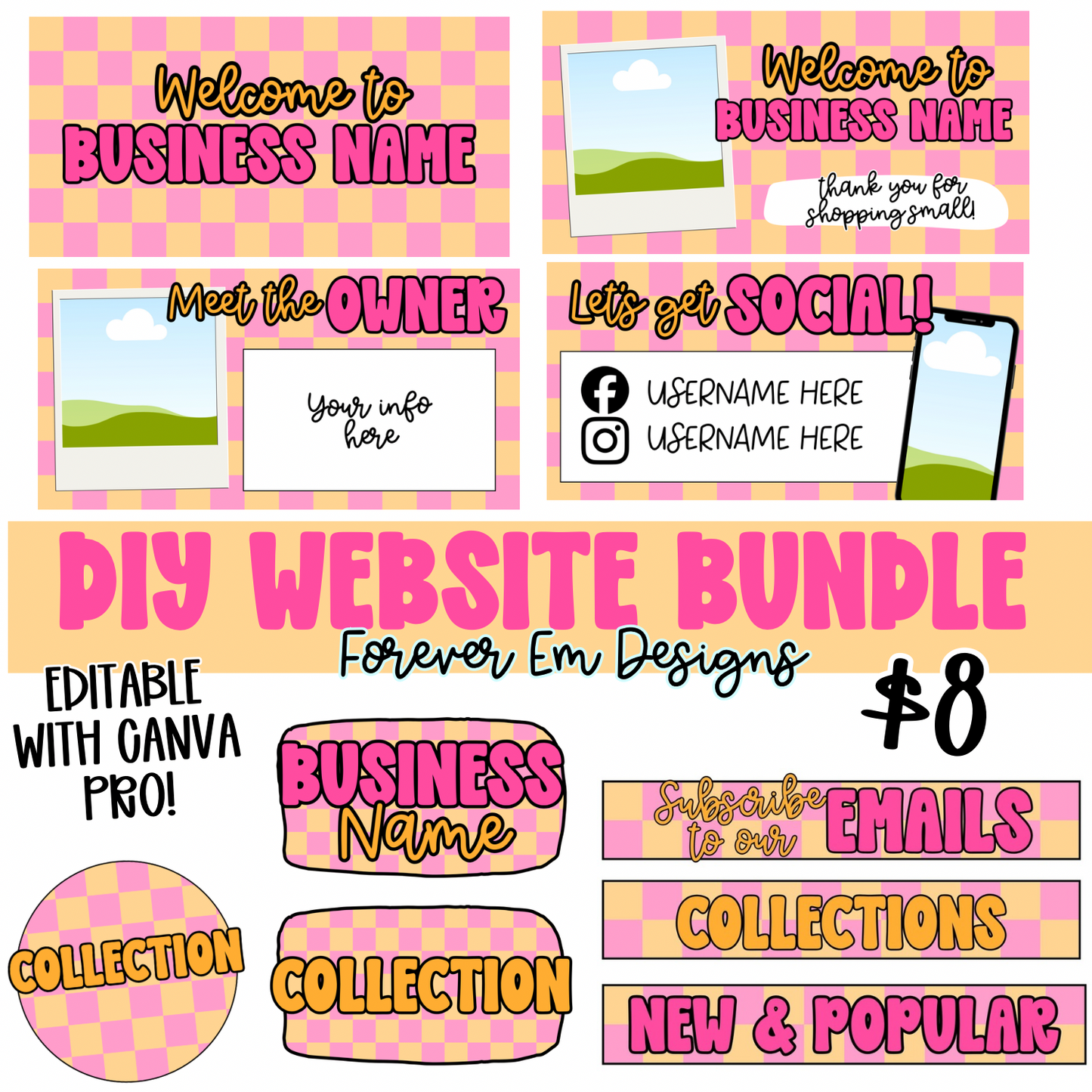 Muted Orange/Pink Check Website Bundle