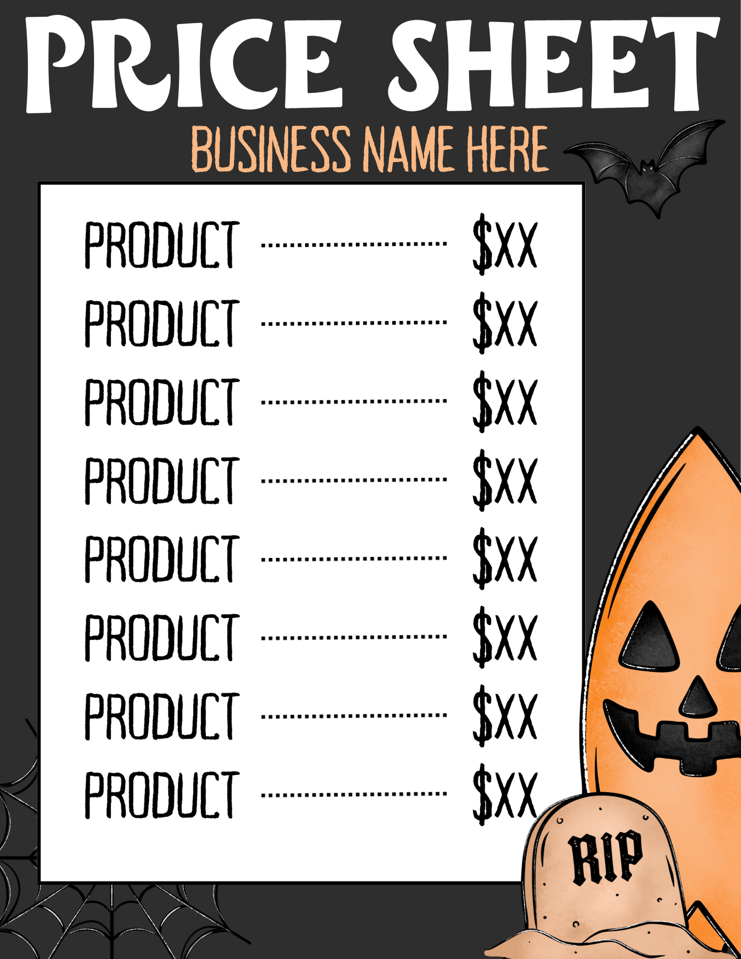 Summer-Ween Price Sheet