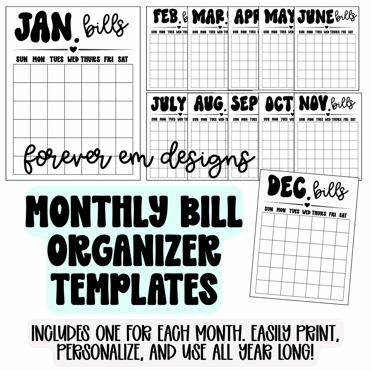 Printable Bill Organizer Templates