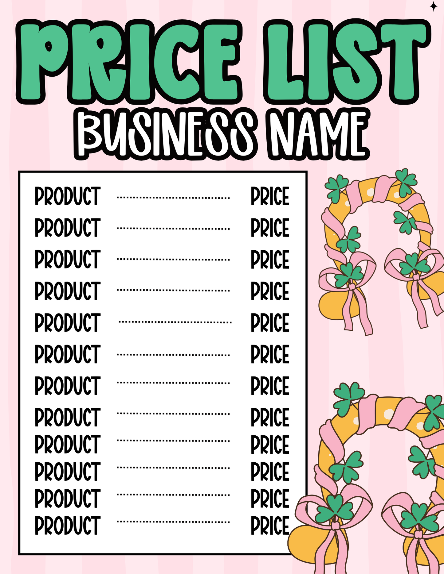 St. Patrick’s Day Price Sheet