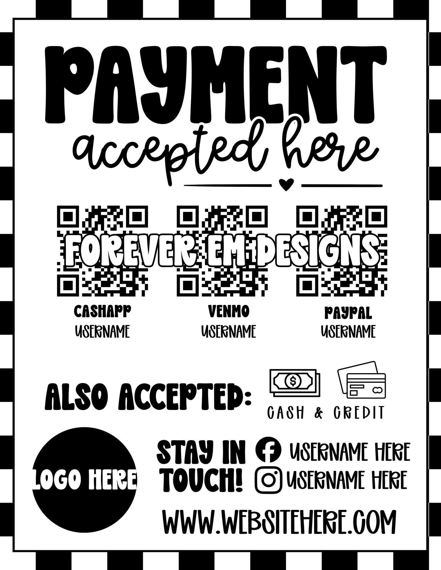 Checkered Print Pay Here Sign Template