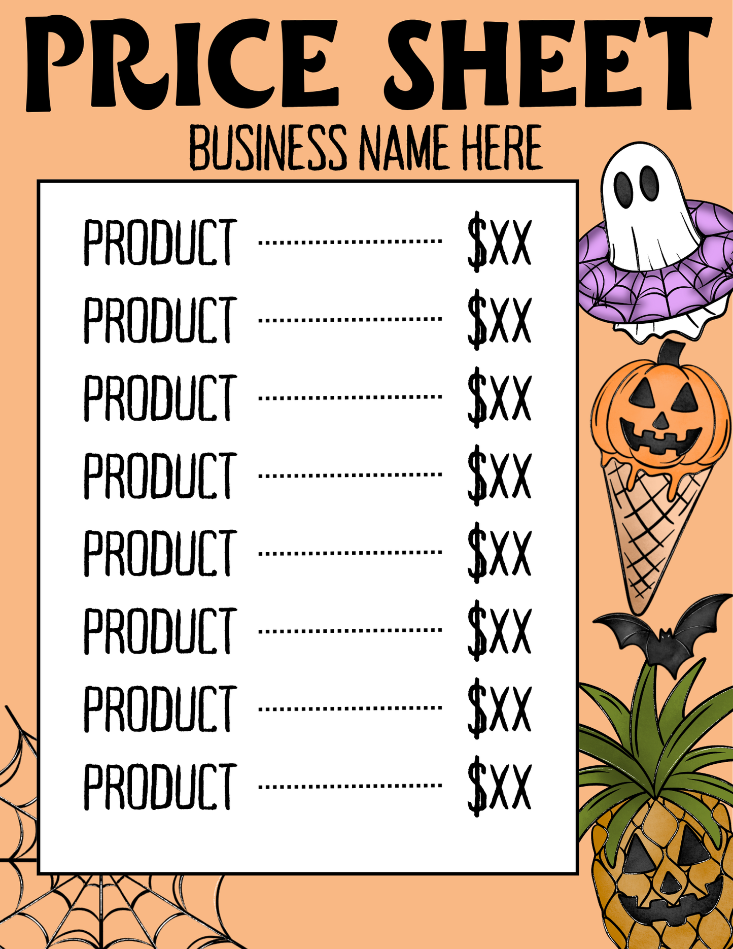 Summer-Ween Price Sheet