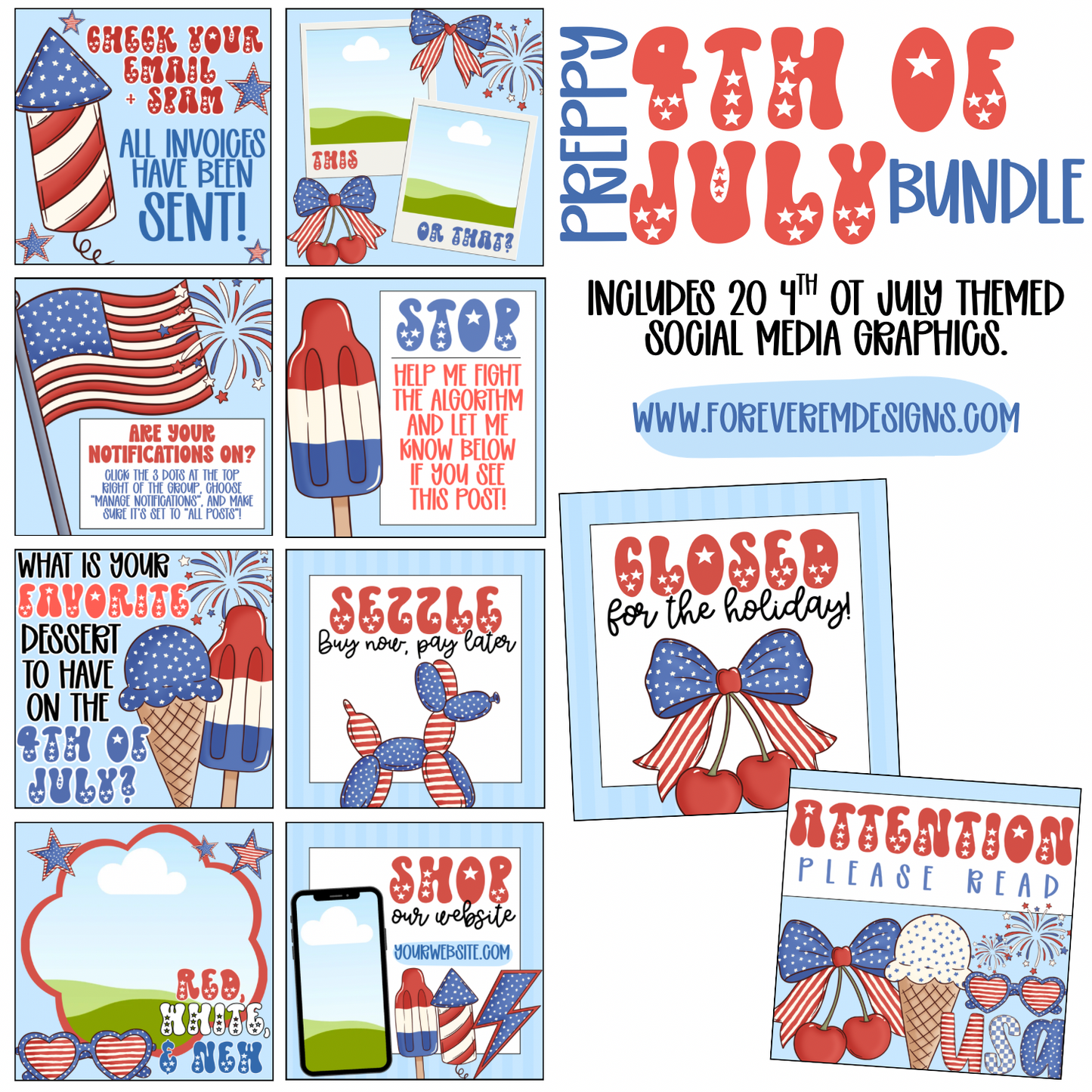 Preppy 4th of July Social Media Bundle