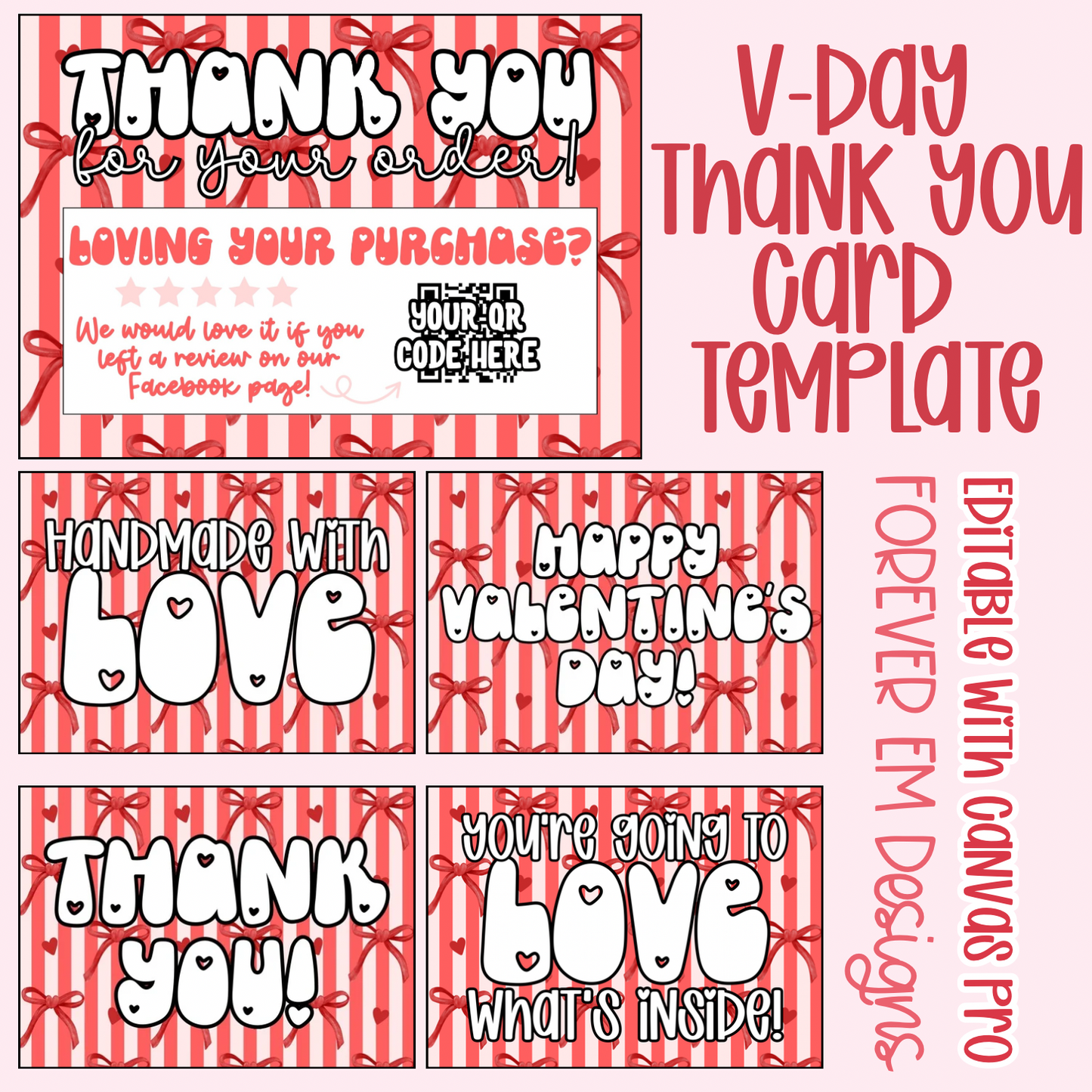 Bow Valentine’s Day Thank You Card Template Set