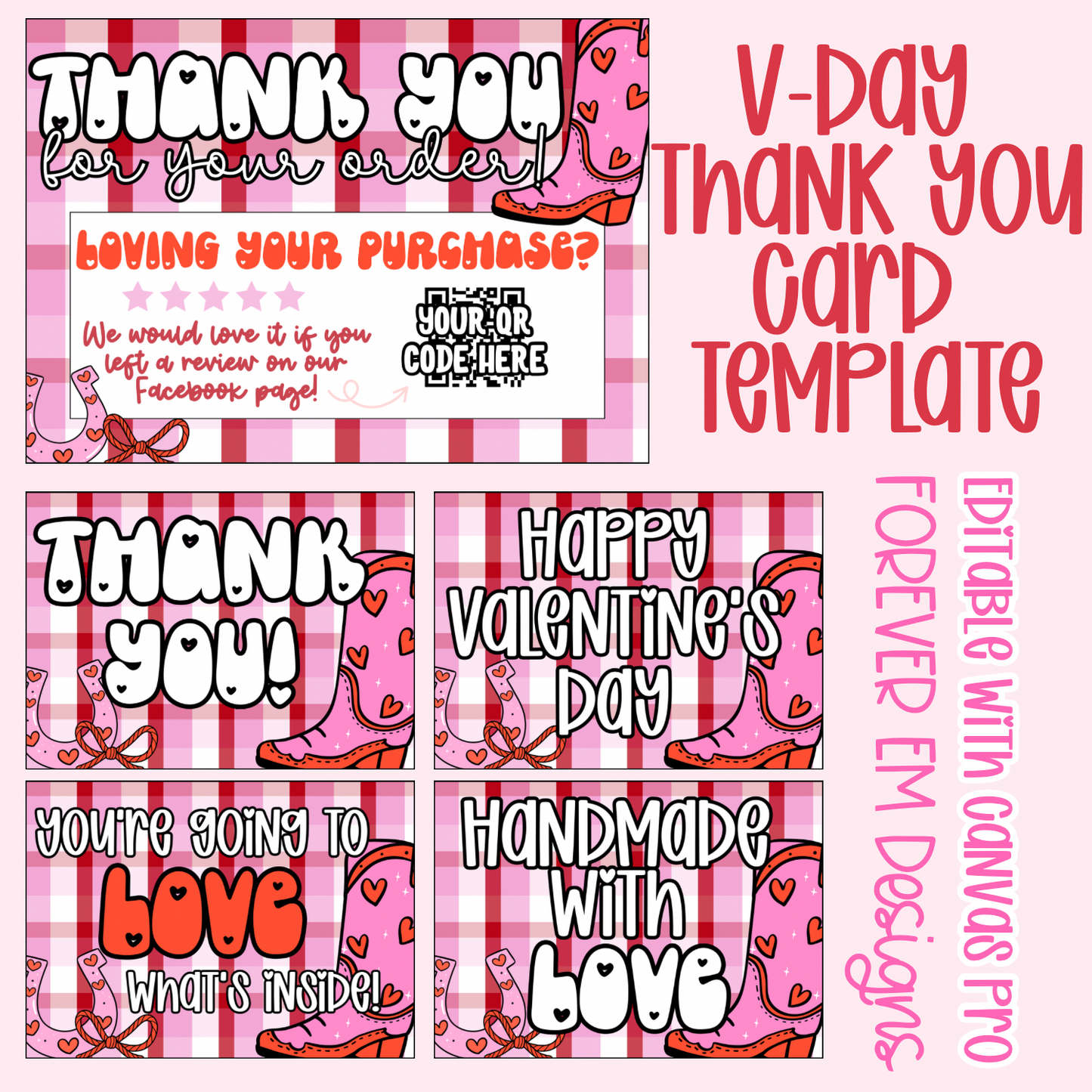 Western Valentine’s Day Thank You Card Template Set