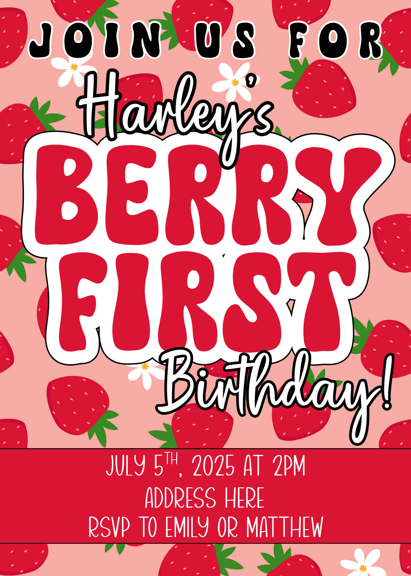 Berry first birthday editable invite