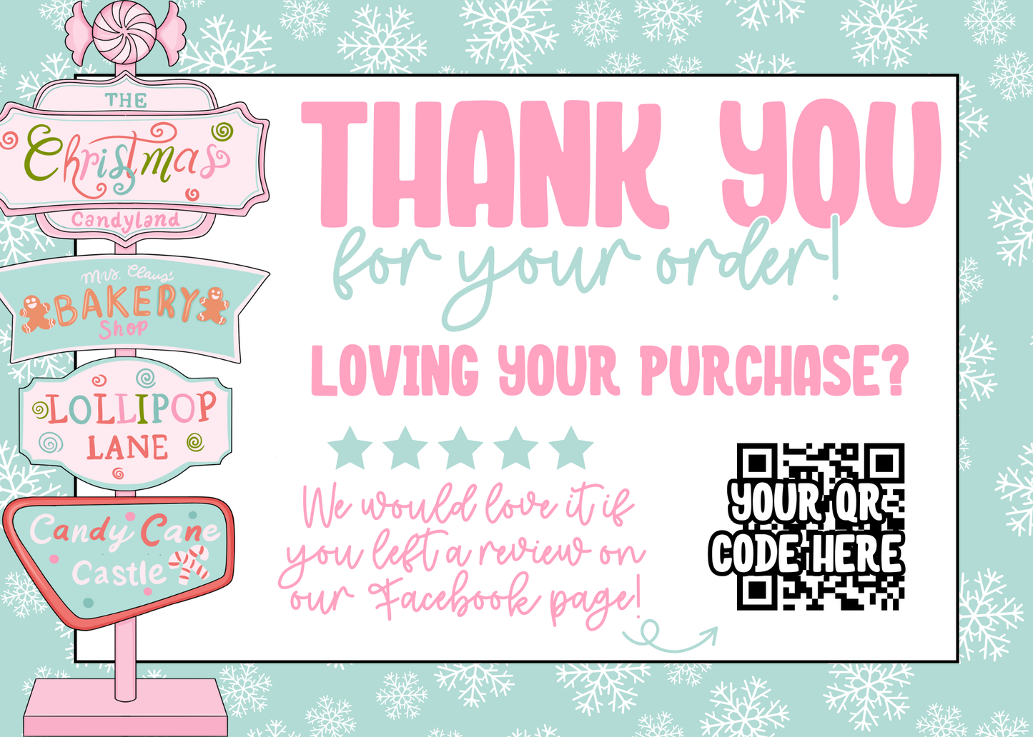 Pink + Mint sign Christmas Thank You Card Template