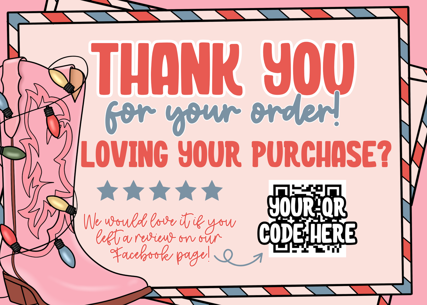 Pink Western Christmas Thank You Card Template