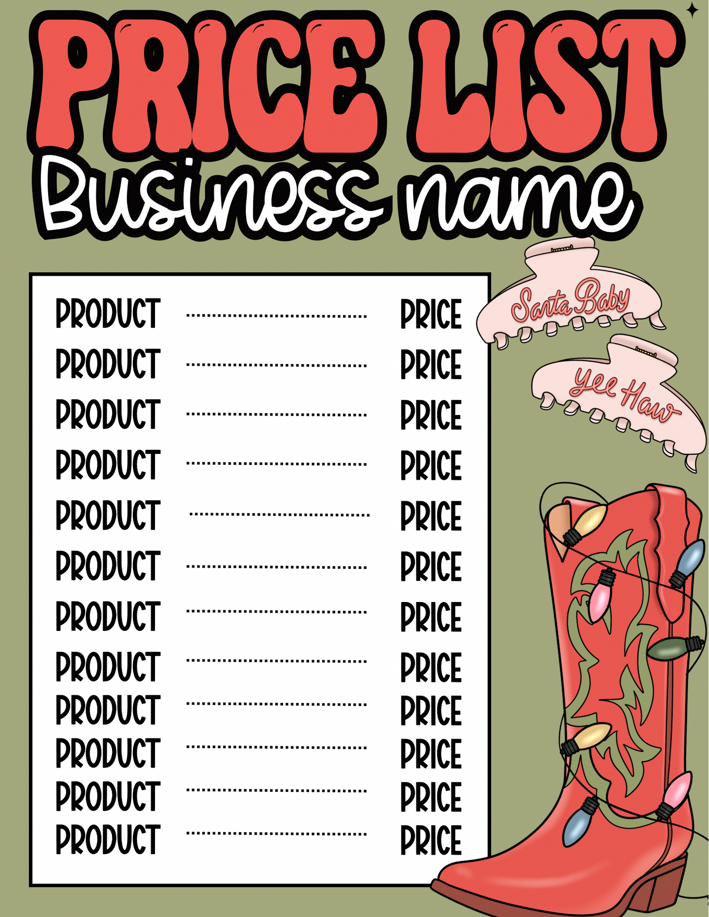 Western Christmas Price Sheet