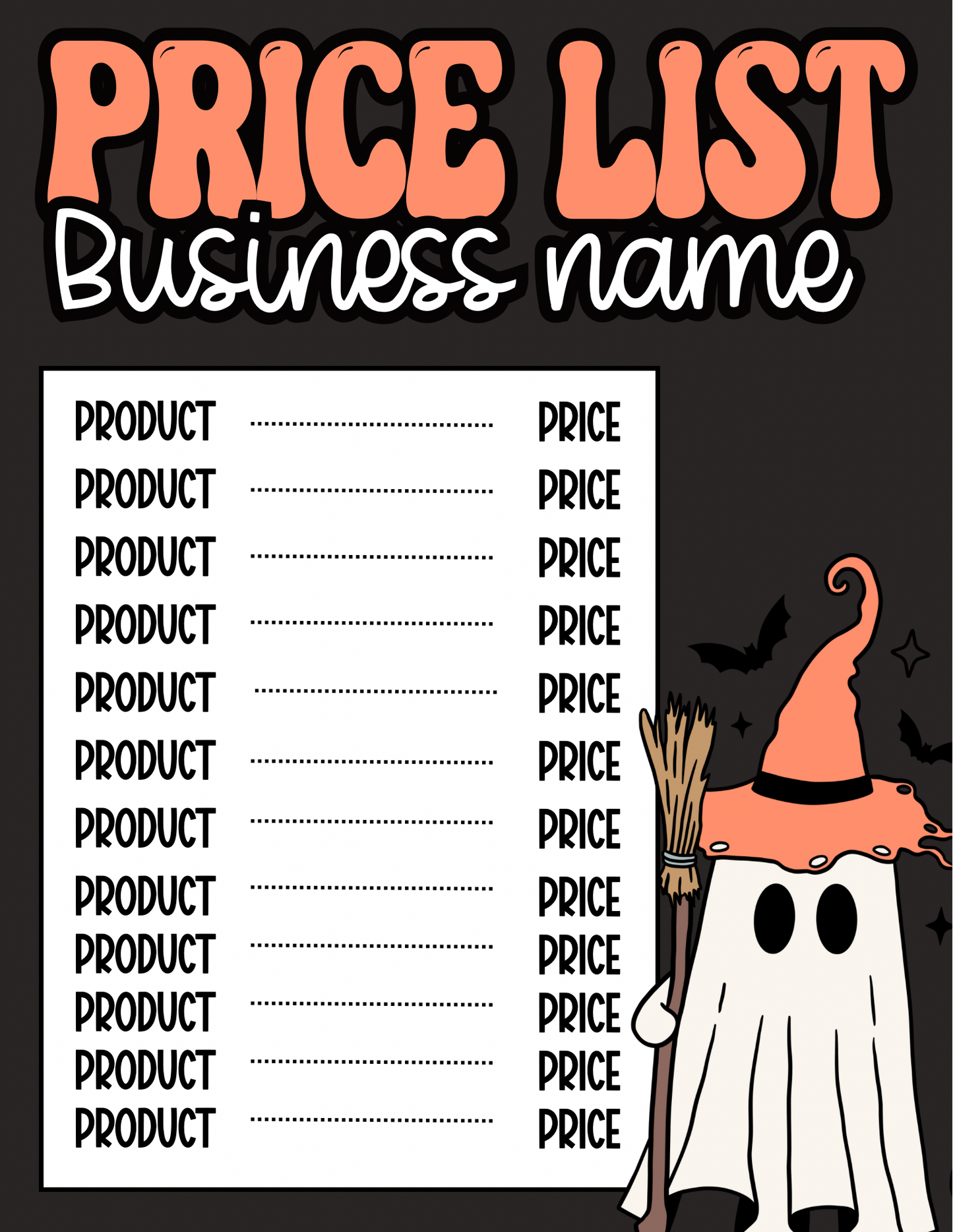 Halloween Price Sheet