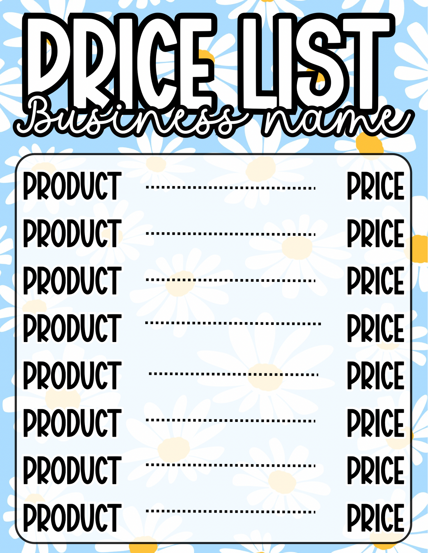 Blue Floral Price Sheet