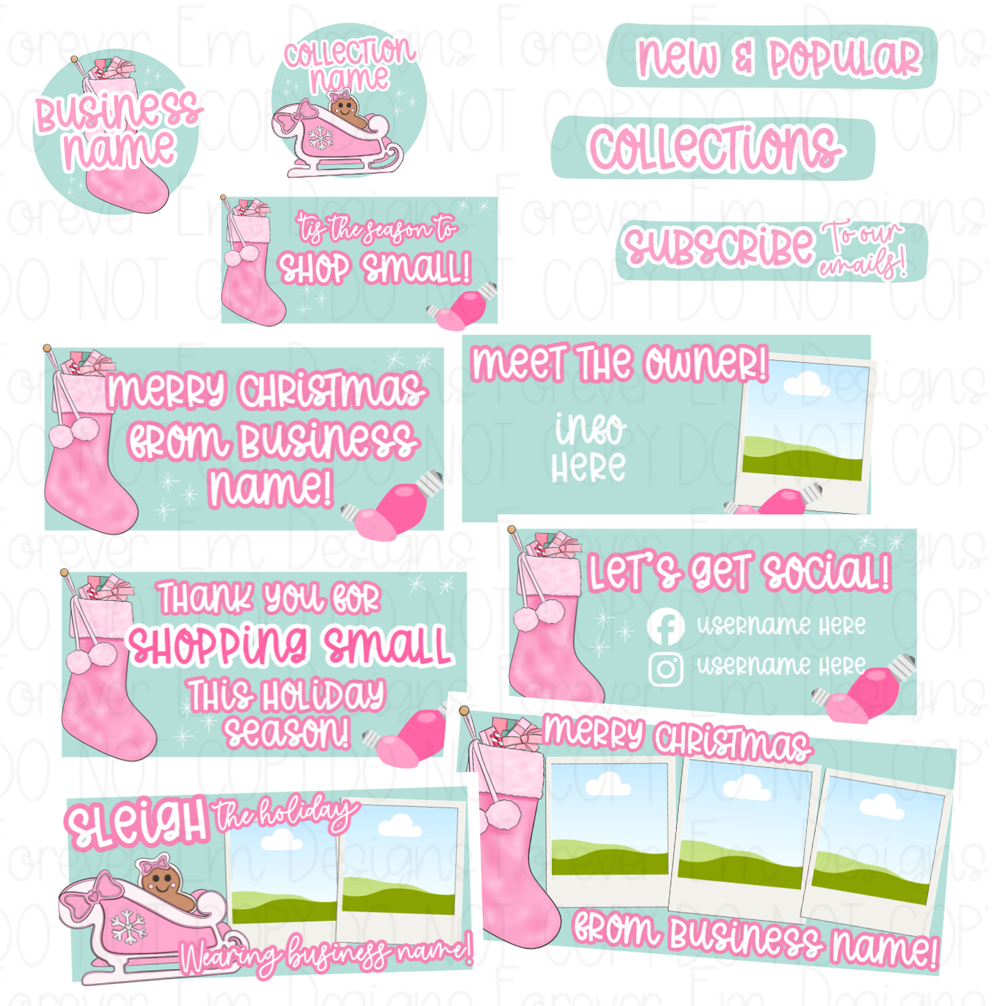 Pink + Mint Christmas Website Bundle