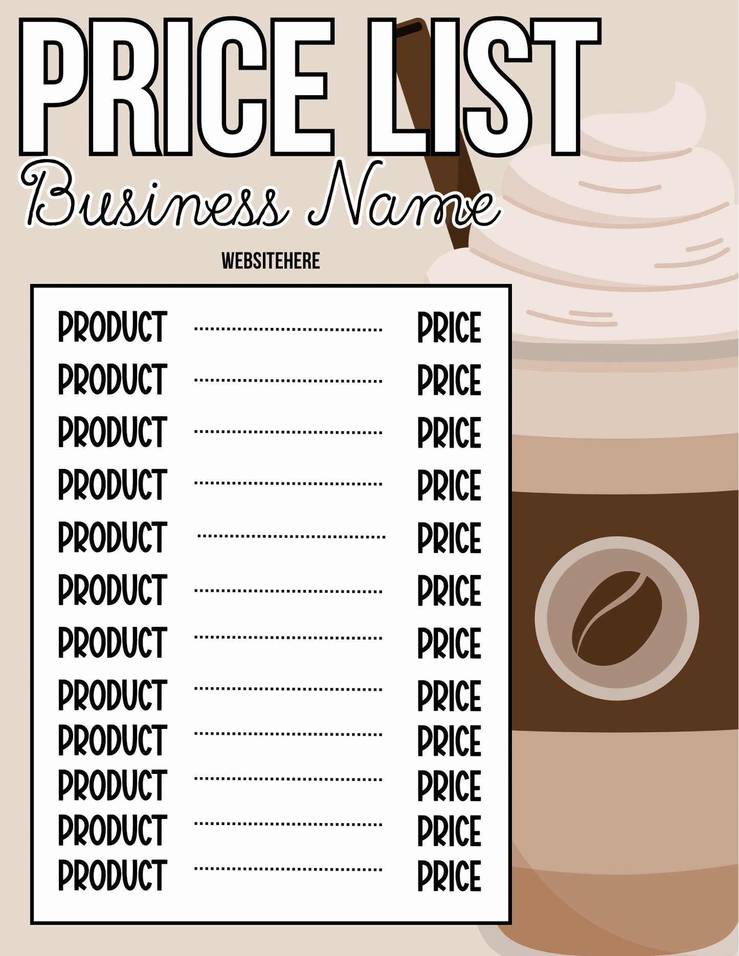Coffee Price Sheet