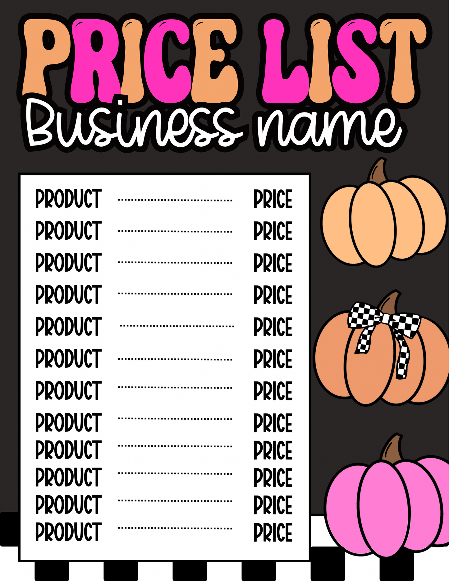Preppy Fall Price Sheet