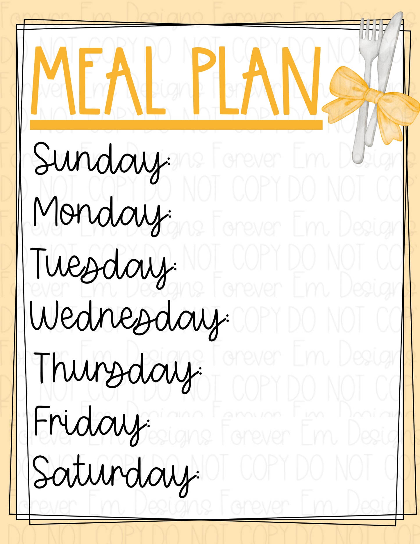 Preppy Weekly Meal Plan template bundle