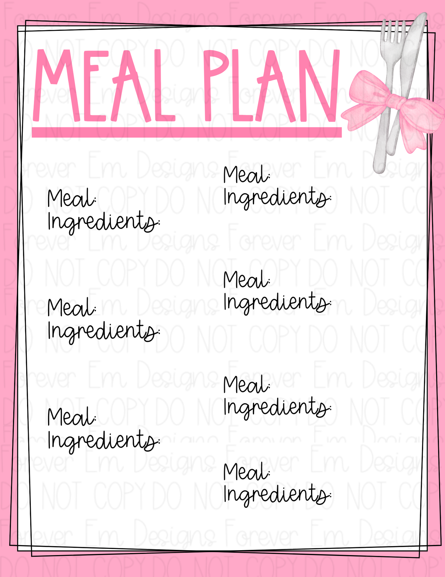 Preppy Weekly Meal Plan template bundle