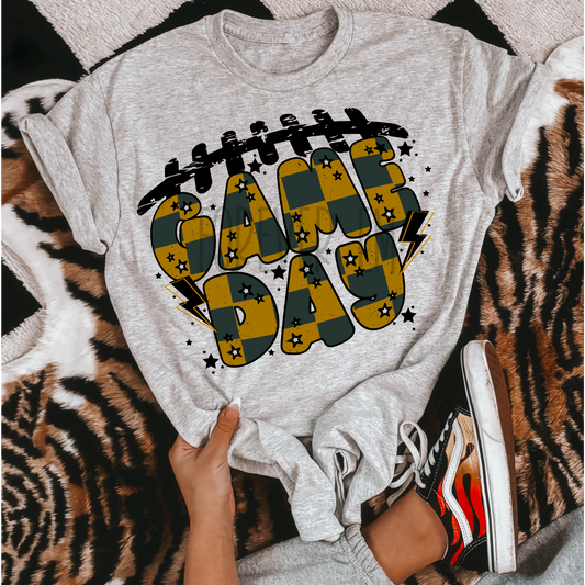 Retro Checkered Game day PNG Green and Gold