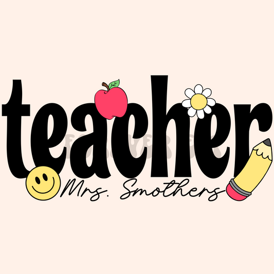 Retro teacher png add your own custom name!