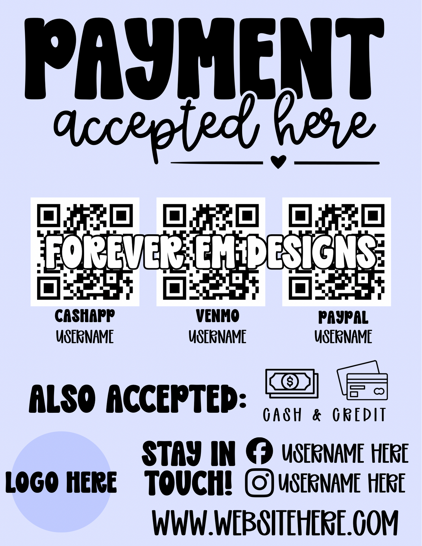 Purple Pay Here Sign Template