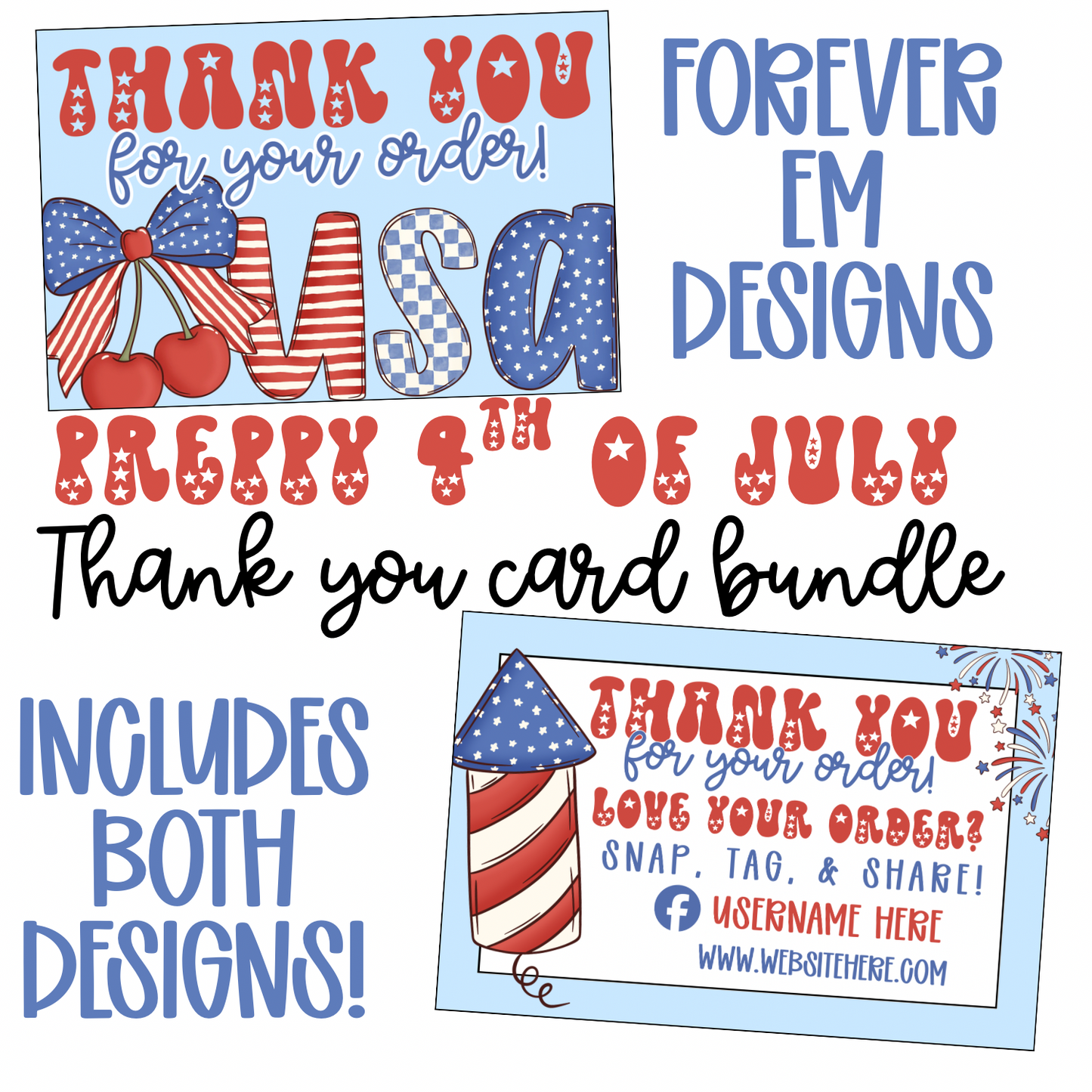 Preppy 4th of July Thank You Card Bundle