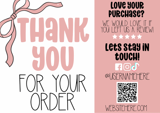 Dusty Rose Bow Thank You Card Template