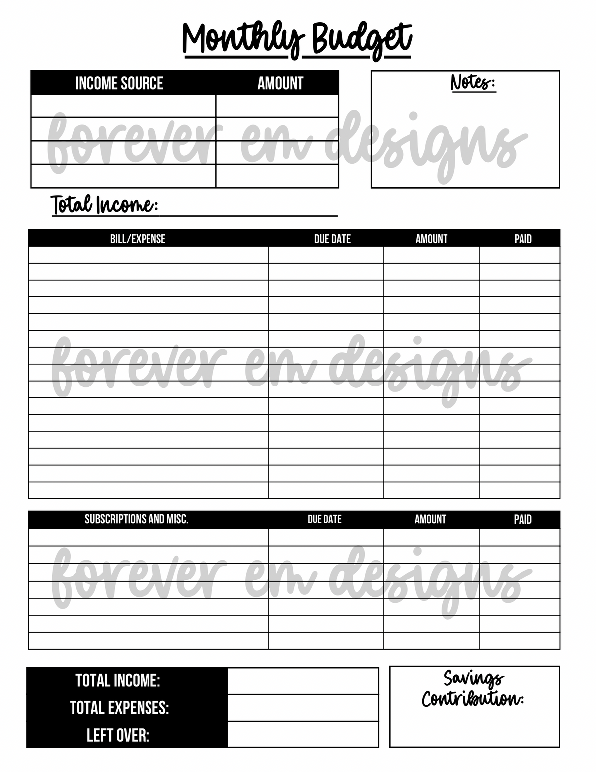 Printable Budget Planner