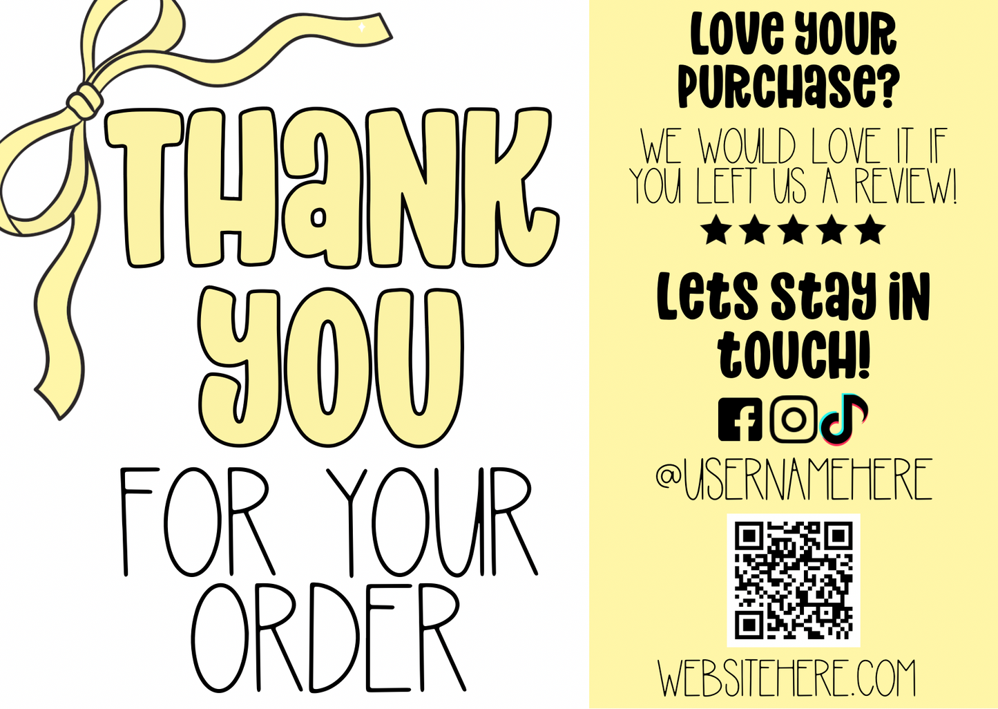 Yellow Bow Thank You Card Template