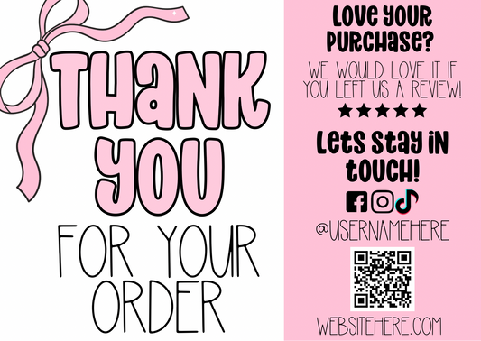 Light Pink Bow Thank You Card Template