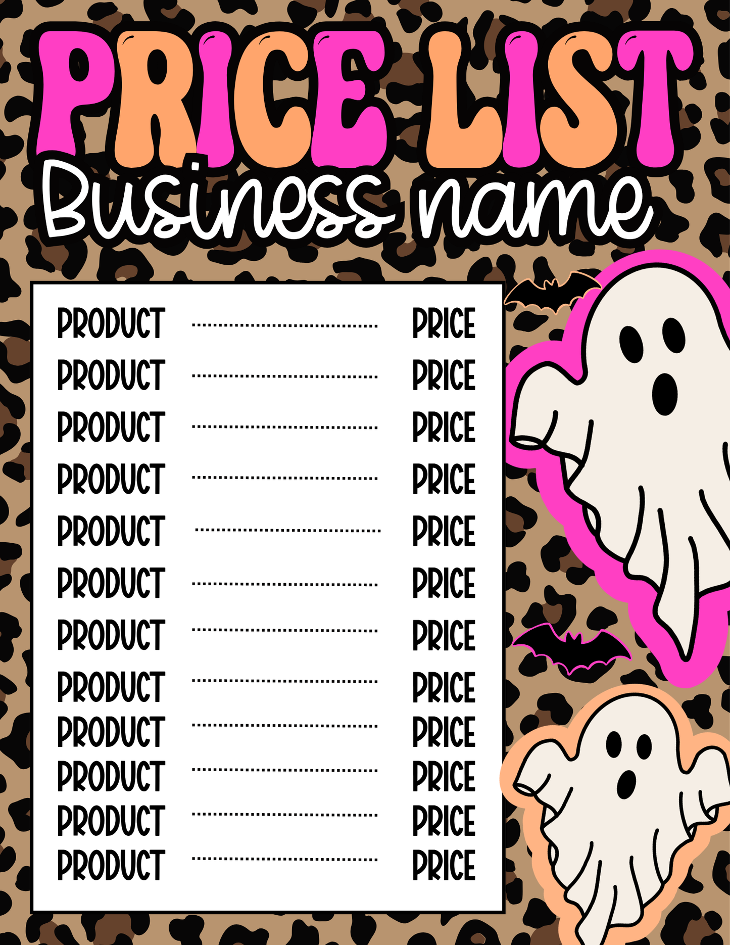 Preppy Leopard Halloween Price Sheet