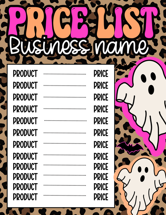 Preppy Leopard Halloween Price Sheet