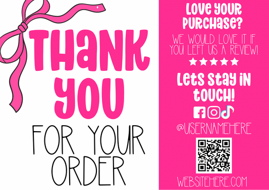 Hot Pink Bow Thank You Card Template