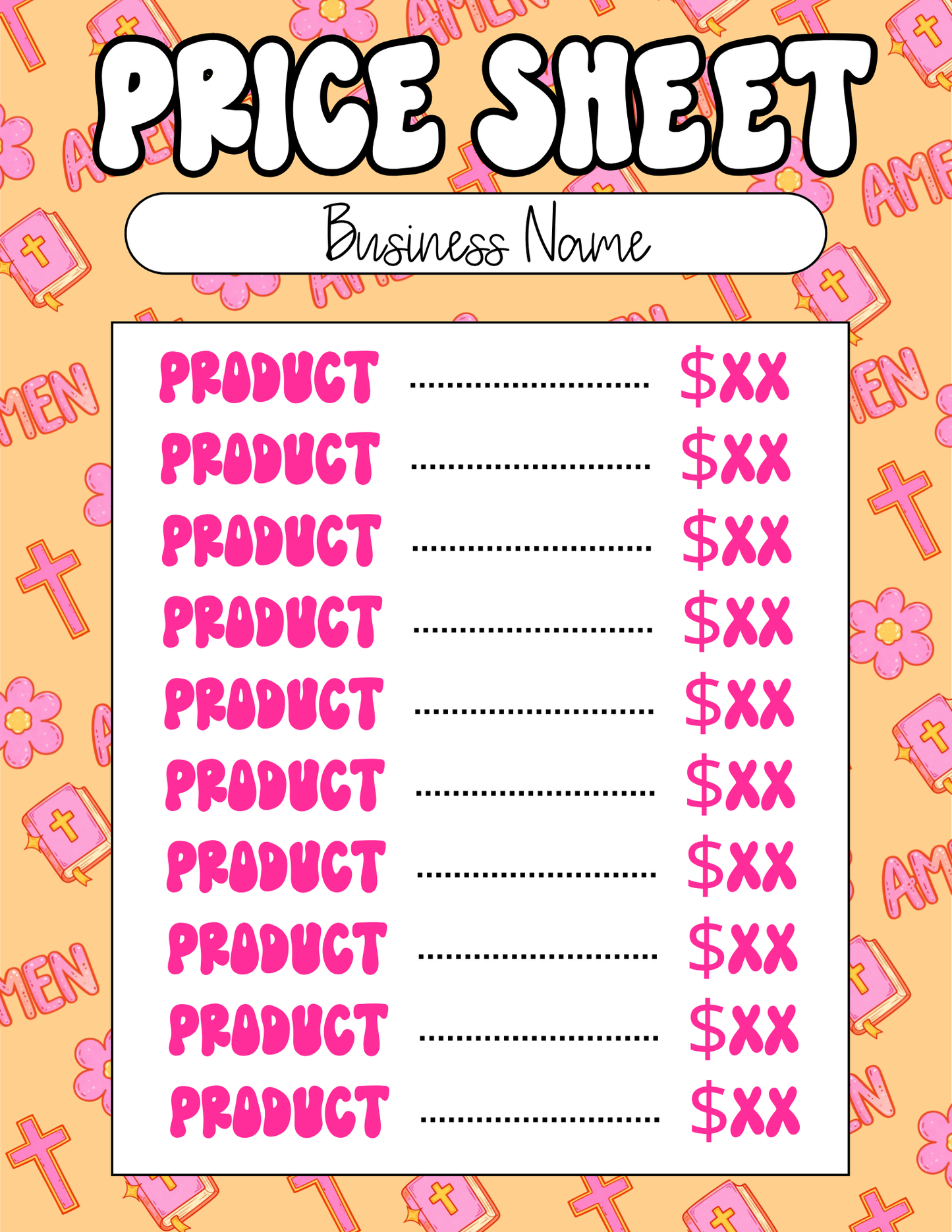Faith Price Sheet
