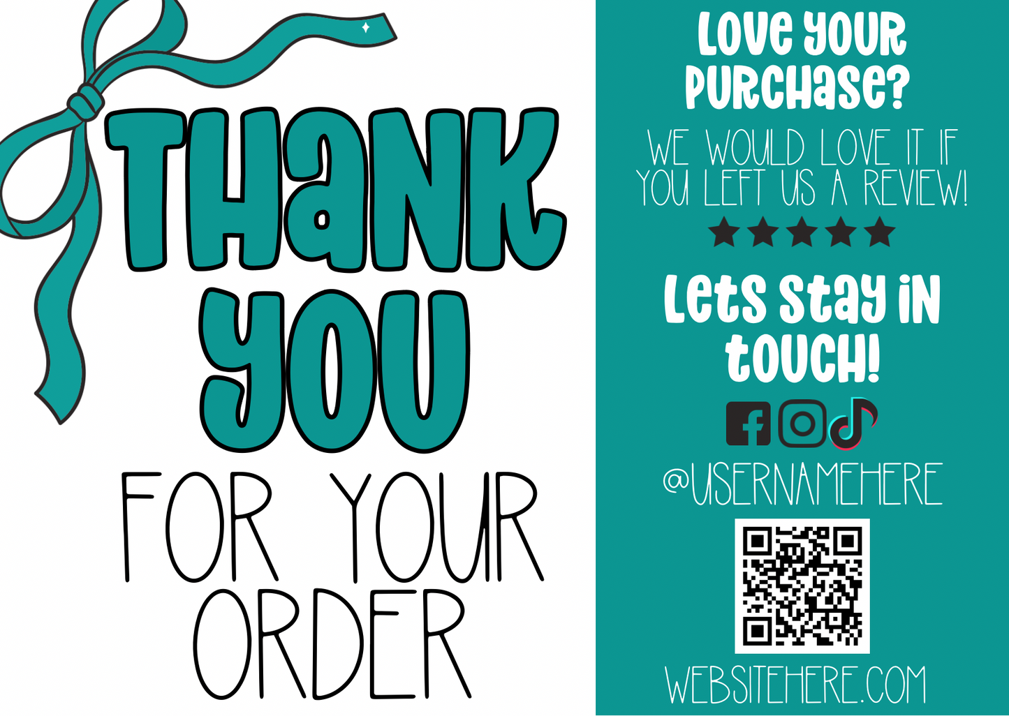 Turquoise Bow Thank You Card Template