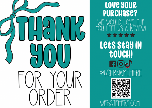 Turquoise Bow Thank You Card Template