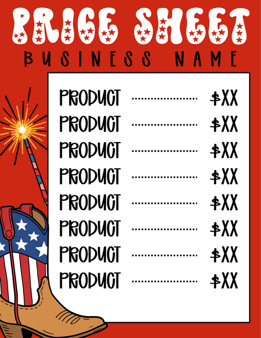 A Small Town 4th Price Sheet