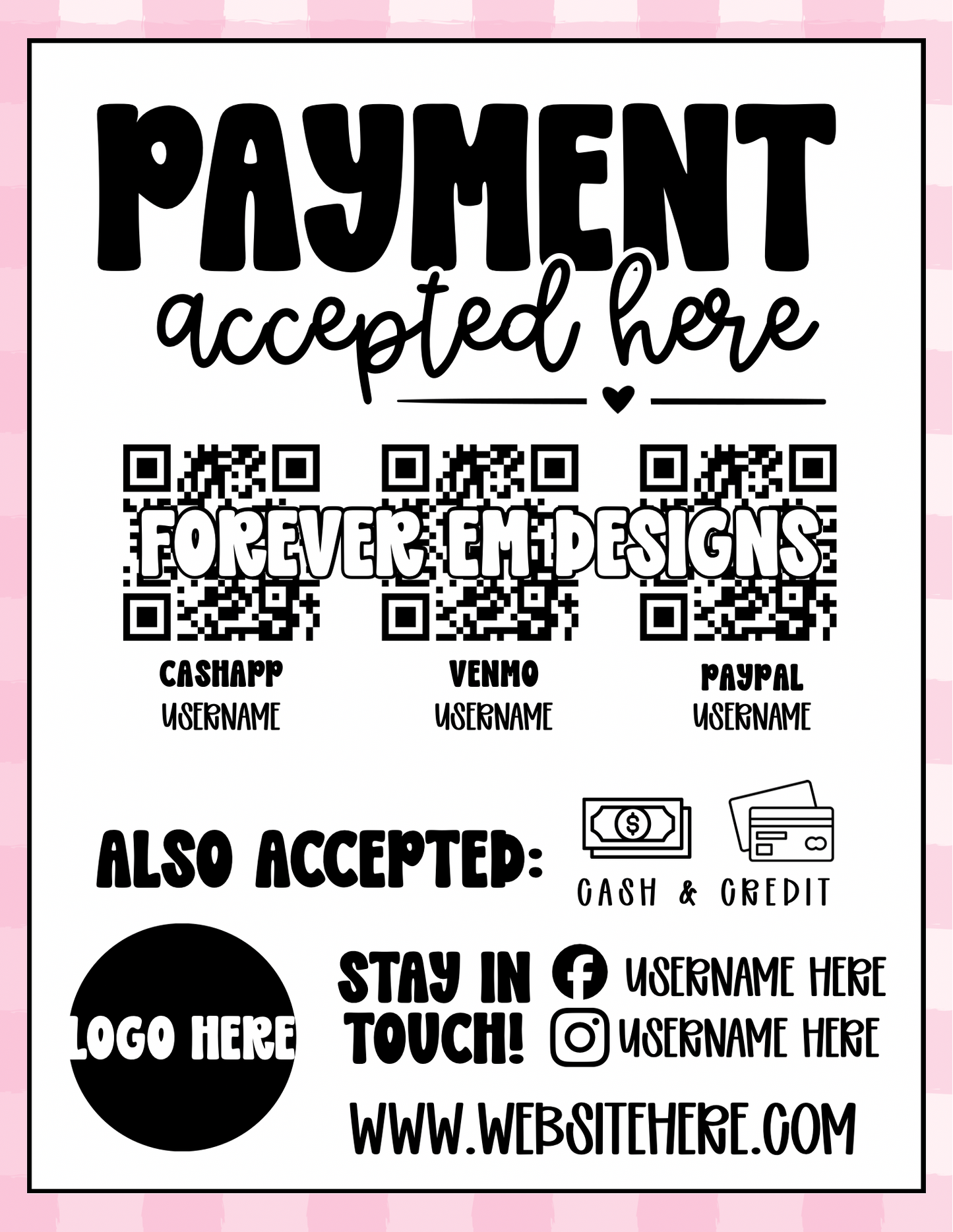 Pink Gingham Pay Here Sign Template