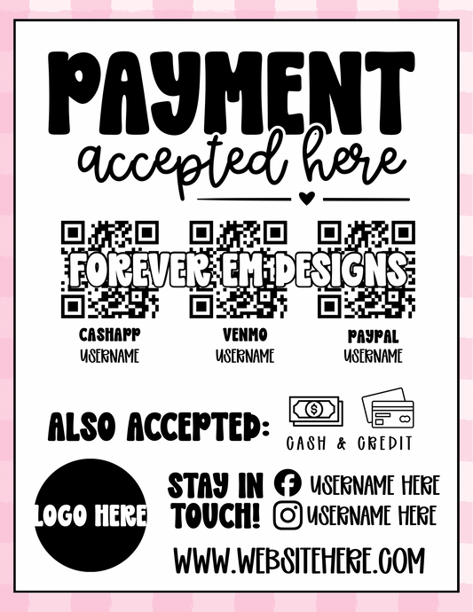 Pink Gingham Pay Here Sign Template