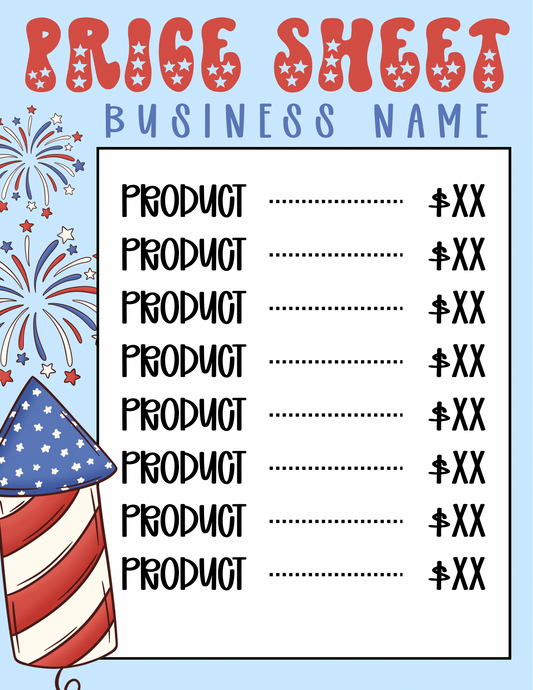 Preppy 4th of July Price Sheet
