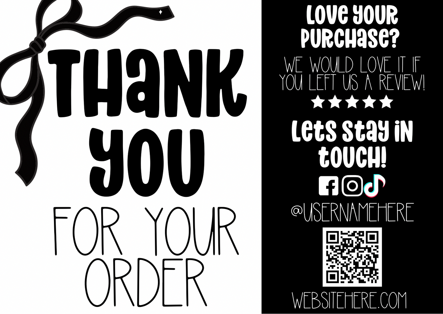 Black and White Bow Thank You Card Template