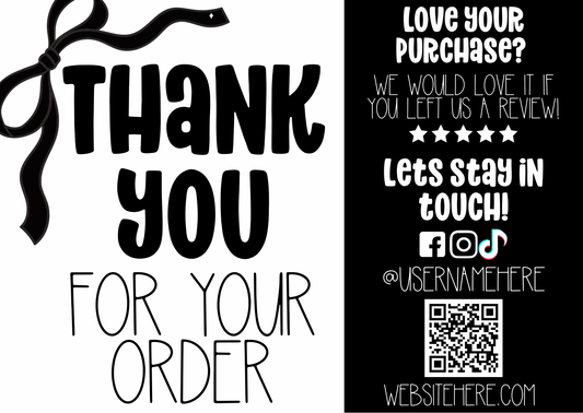 Black and White Bow Thank You Card Template