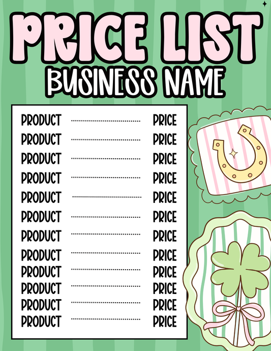 St. Patrick’s Day Price Sheet