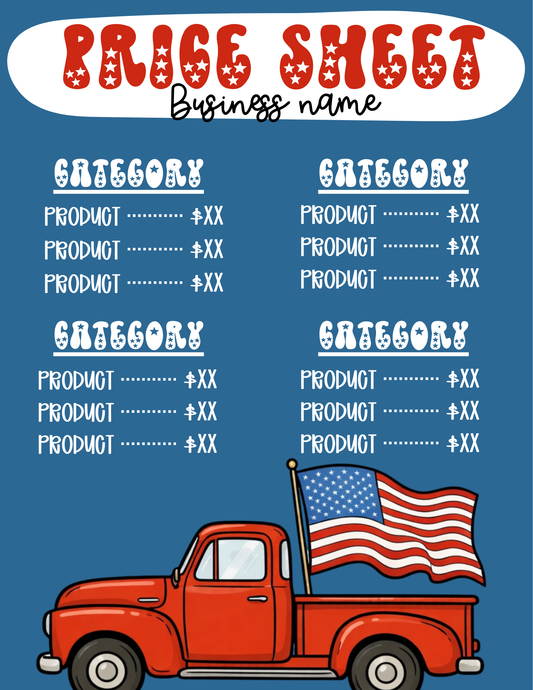 A Small Town 4th Price Sheet