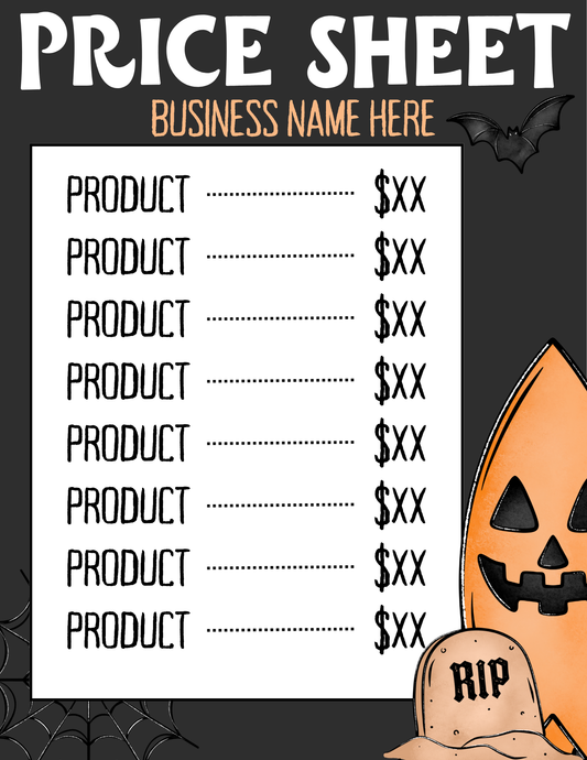 Summer-Ween Price Sheet