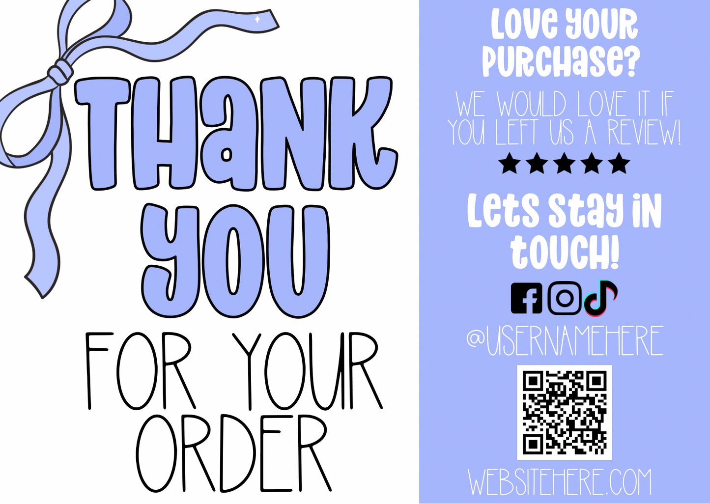 Purple Bow Thank You Card Template