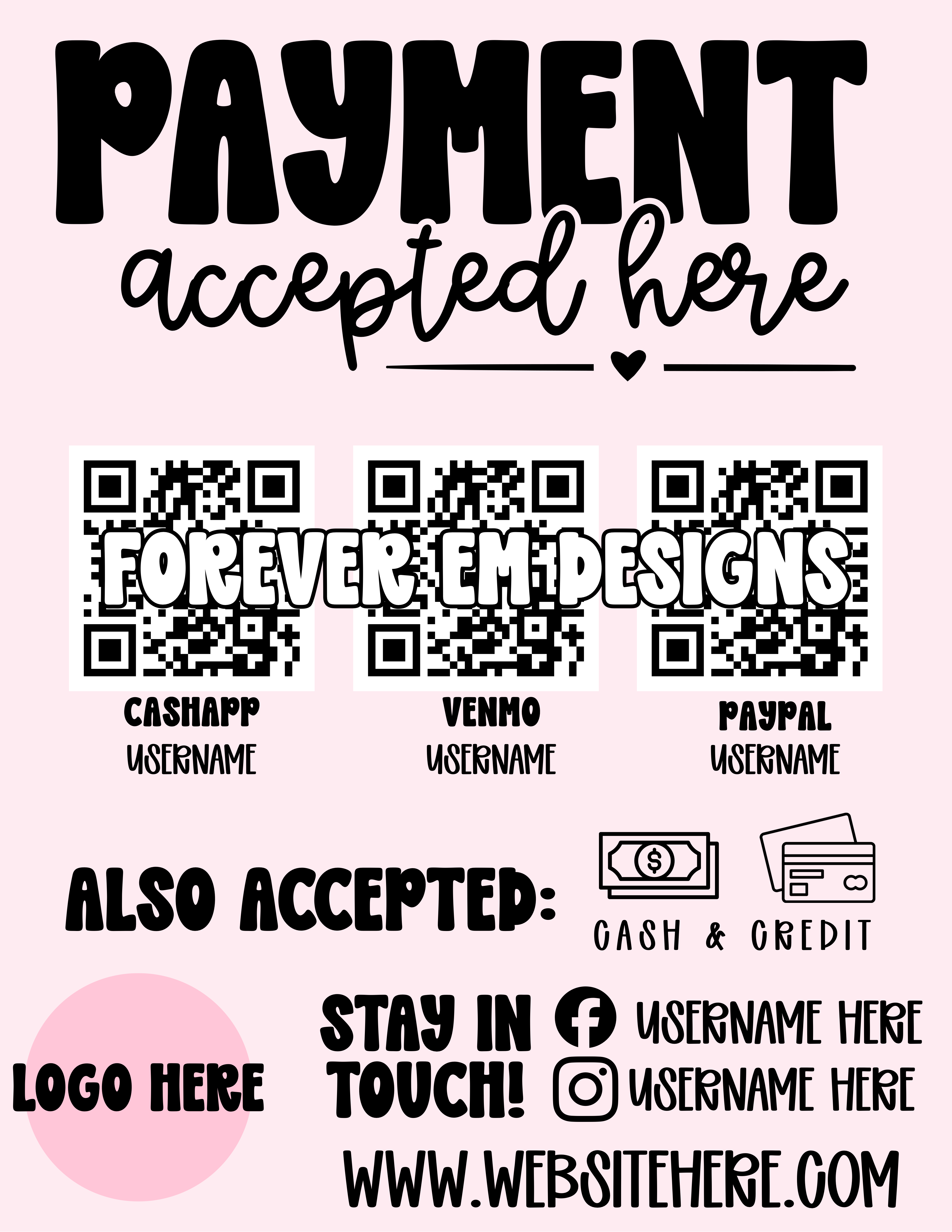Pink Pay Here Sign Template – Forever Em Designs