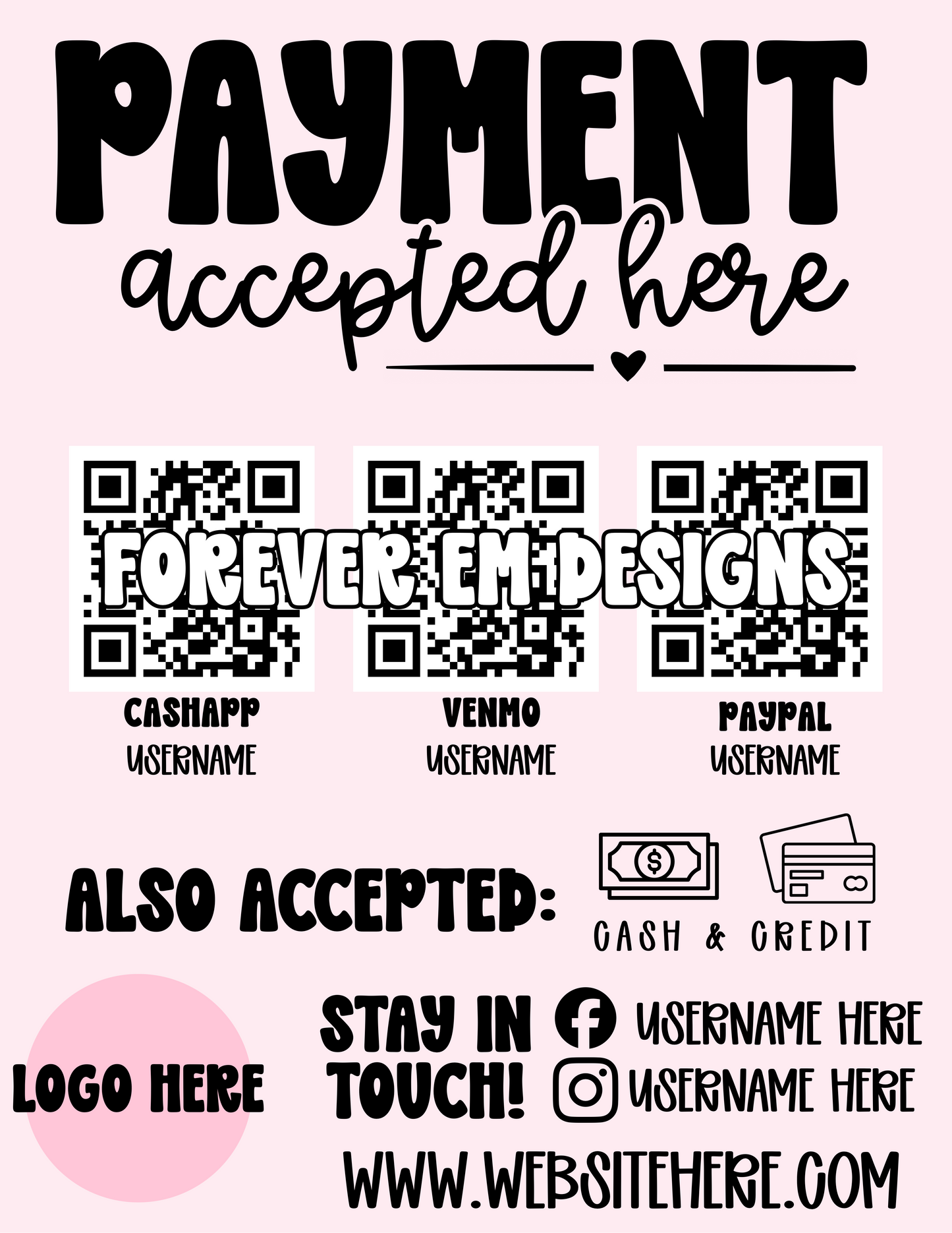 Pink Pay Here Sign Template